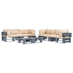 vidaXL Salon de jardin 6 pcs avec coussins de palette couleur sable en bois