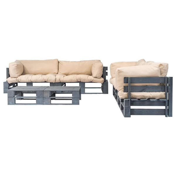 vidaXL Salon de jardin 6 pcs avec coussins de palette couleur sable en bois