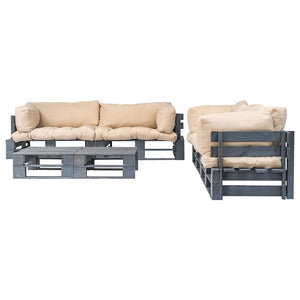 6-tlg. Outdoor-Lounge-Set Paletten Kissen in Sandfarben Holz