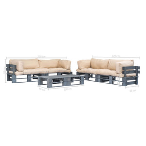 vidaXL Salon de jardin 6 pcs avec coussins de palette couleur sable en bois
