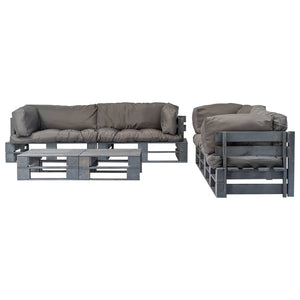 6-tlg. Outdoor-Lounge-Set Paletten mit Kissen in Grau Holz