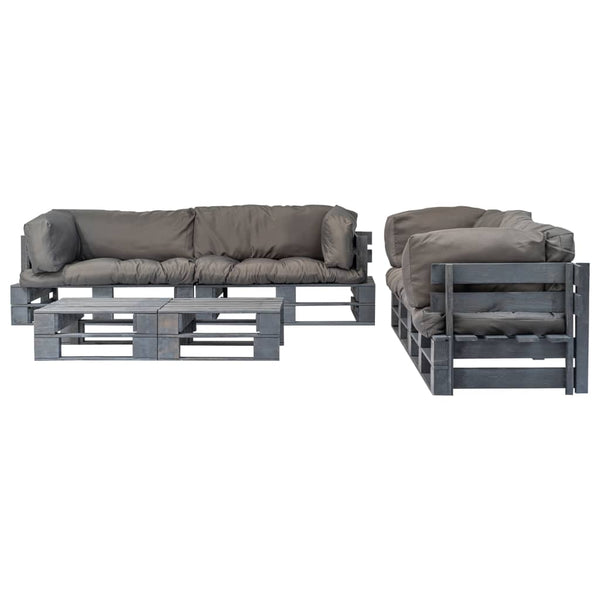 6-tlg. Outdoor-Lounge-Set Paletten mit Kissen in Grau Holz