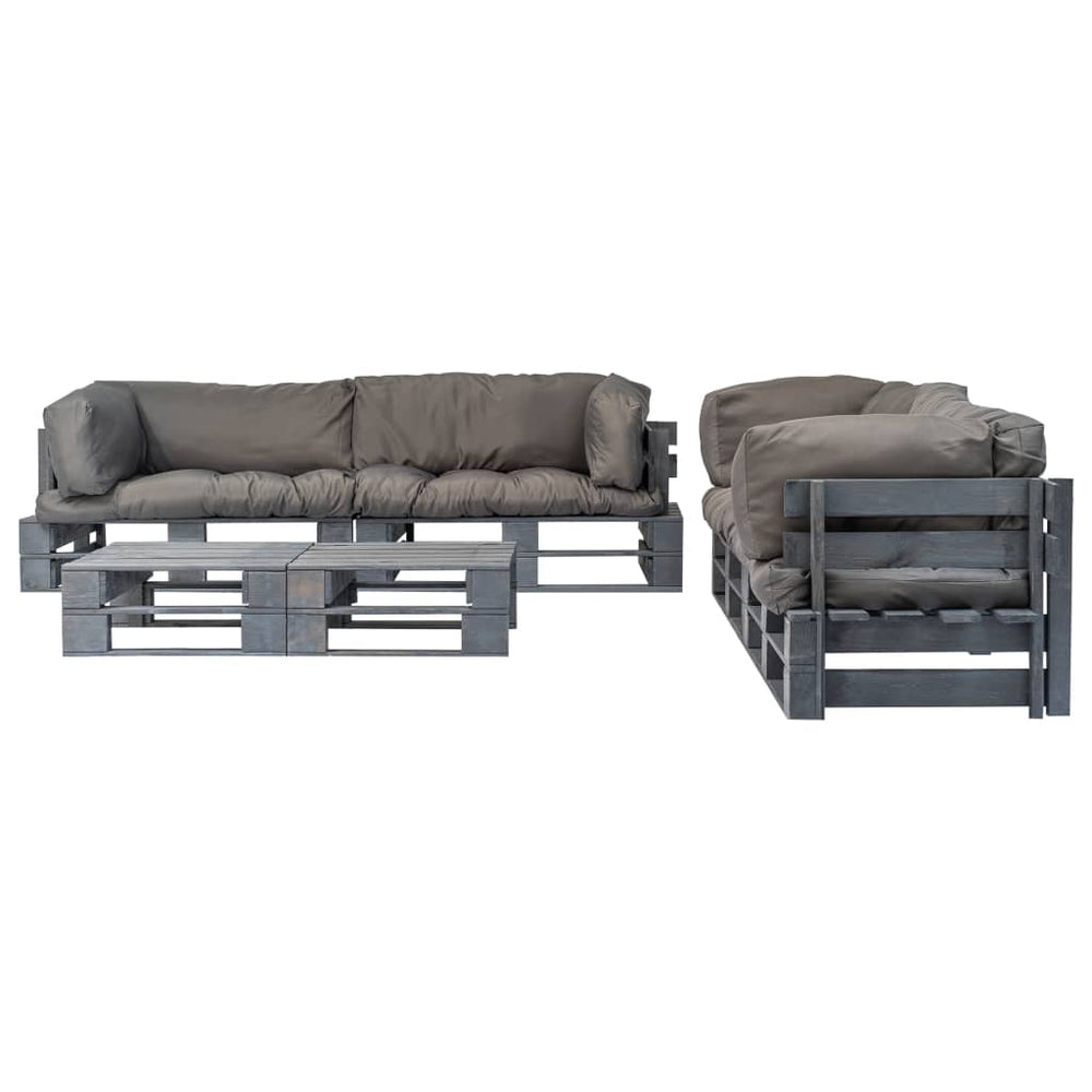 vidaXL Ensemble de salon de jardin 6 pcs avec coussins gris Palettes Bois