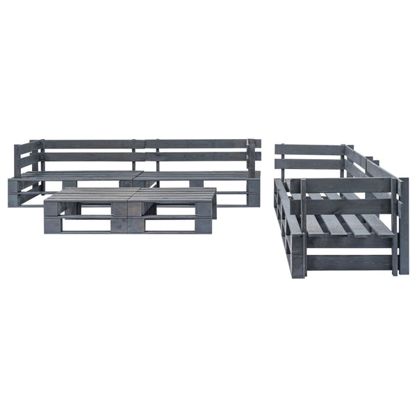 6-tlg. Outdoor-Lounge-Set Paletten mit Kissen in Grau Holz