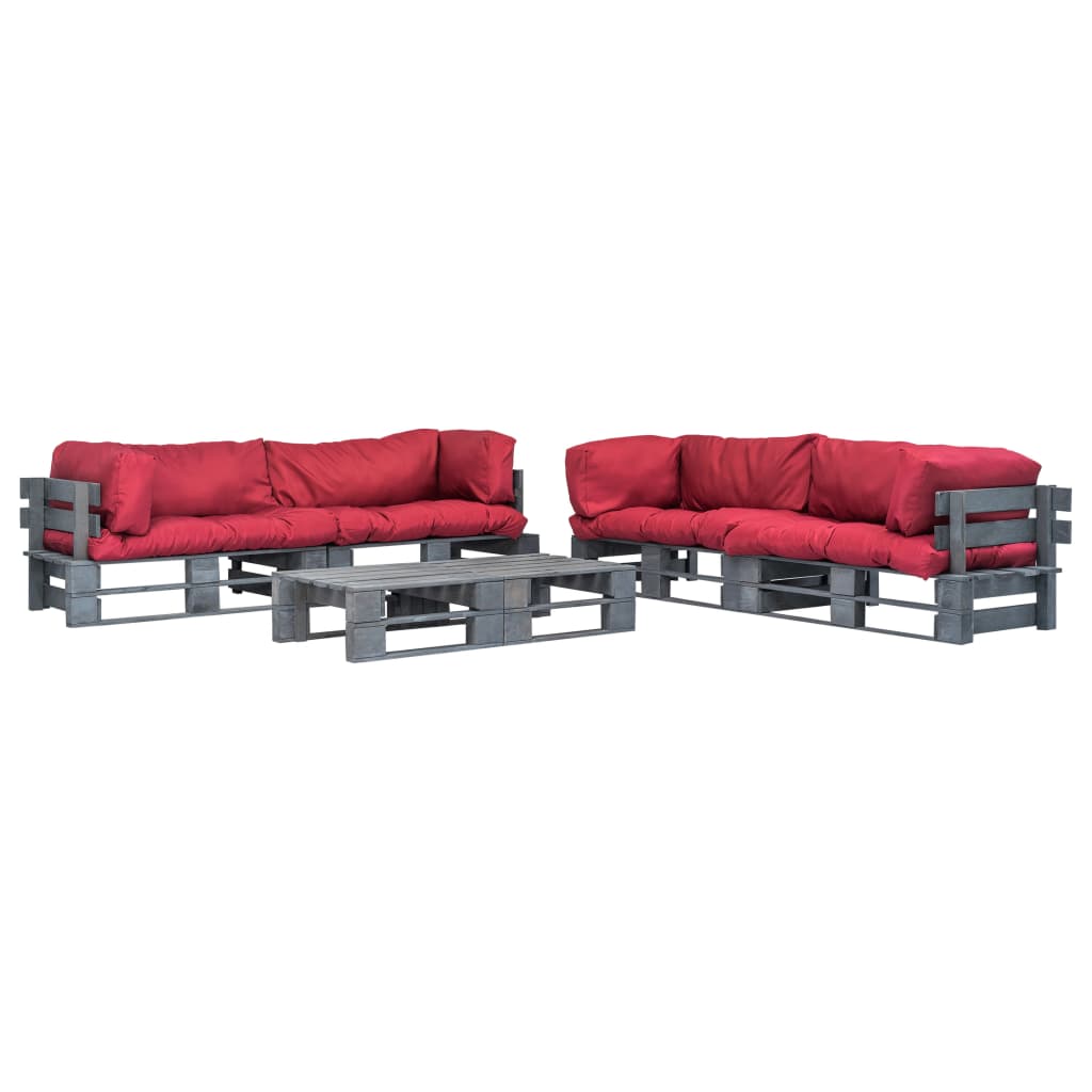 vidaXL Salon de jardin 6 pcs à palettes avec coussins rouges en bois