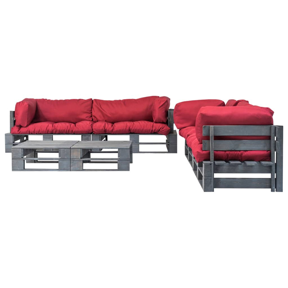 vidaXL Salon de jardin 6 pcs à palettes avec coussins rouges en bois