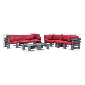 vidaXL Salon de jardin 6 pcs à palettes avec coussins rouges en bois