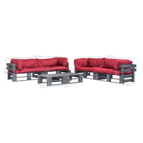 vidaXL Salon de jardin 6 pcs à palettes avec coussins rouges en bois