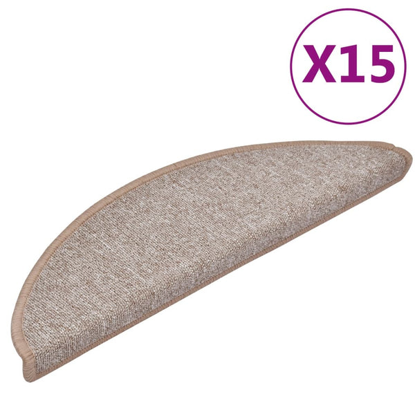 vidaXL Tapis de marches 15 pcs 56x17x3 cm Marron clair Semi-circulaire