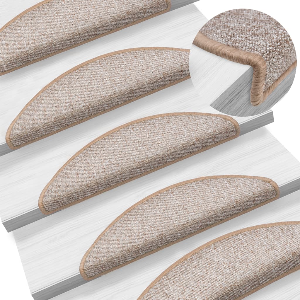 vidaXL Tapis de marches 15 pcs 56x17x3 cm Marron clair Semi-circulaire