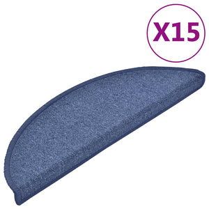 vidaXL Tapis de marche d'escalier 15 pcs 56x17x3 cm Bleu Semi-rond