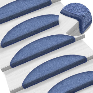 vidaXL Tapis de marche d'escalier 15 pcs 56x17x3 cm Bleu Semi-rond