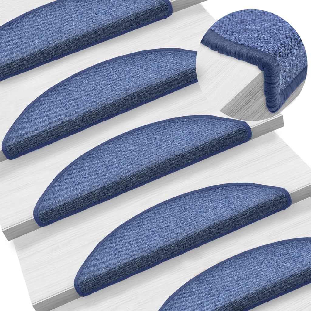 vidaXL Tapis de marche d'escalier 15 pcs 56x17x3 cm Bleu Semi-rond