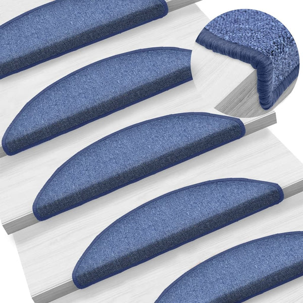 vidaXL Tapis de marche d'escalier 15 pcs 56x17x3 cm Bleu Semi-rond
