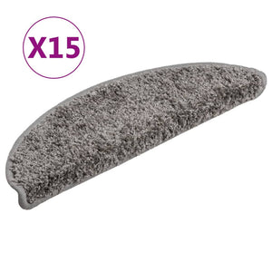 vidaXL Tapis d'escalier 15 pcs 56x17x3 cm Gris Semi-circulaire