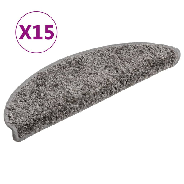 vidaXL Tapis d'escalier 15 pcs 56x17x3 cm Gris Semi-circulaire