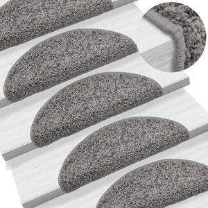 vidaXL Tapis d'escalier 15 pcs 56x17x3 cm Gris Semi-circulaire