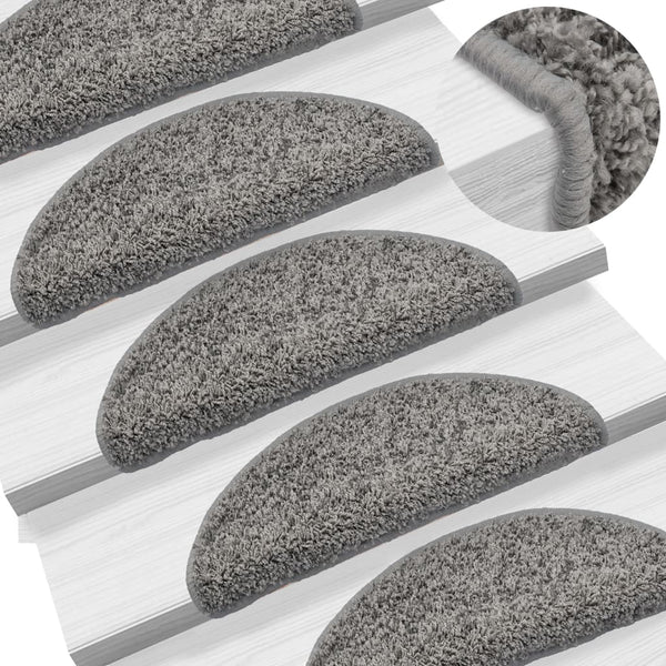 vidaXL Tapis d'escalier 15 pcs 56x17x3 cm Gris Semi-circulaire