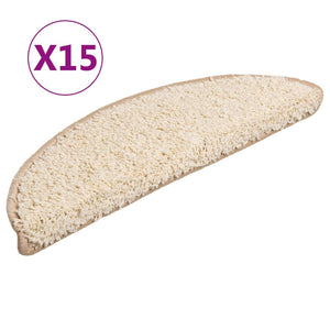 vidaXL Tapis de marches 15 pcs 56x17x3 cm Crème Demi-ronde