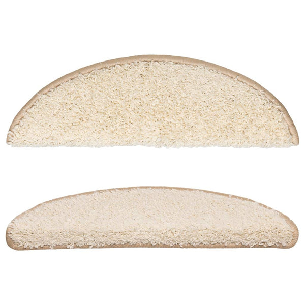vidaXL Tapis de marches 15 pcs 56x17x3 cm Crème Demi-ronde