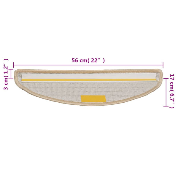 vidaXL Tapis de marches 15 pcs 56x17x3 cm Crème Demi-ronde