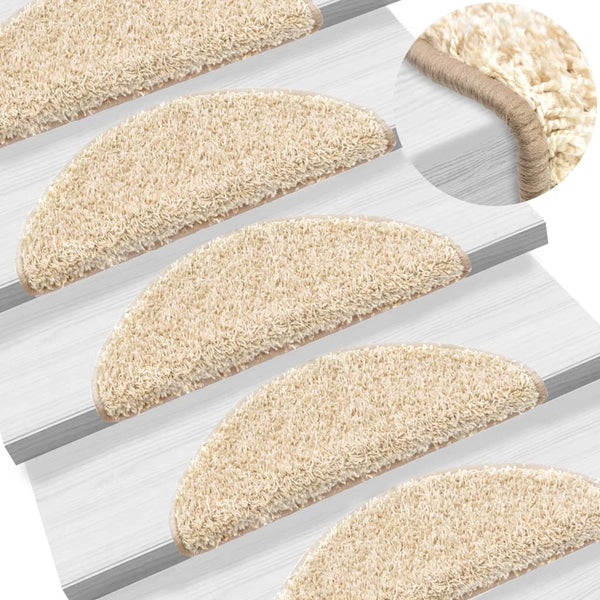 vidaXL Tapis de marches 15 pcs 56x17x3 cm Crème Demi-ronde