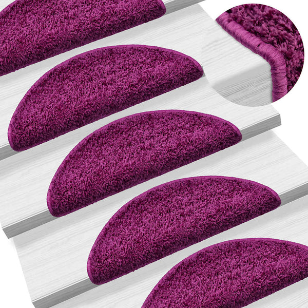 vidaXL Tapis de Marche d'Escalier 15 pcs 56x17x3 cm Violet Demi-Rond