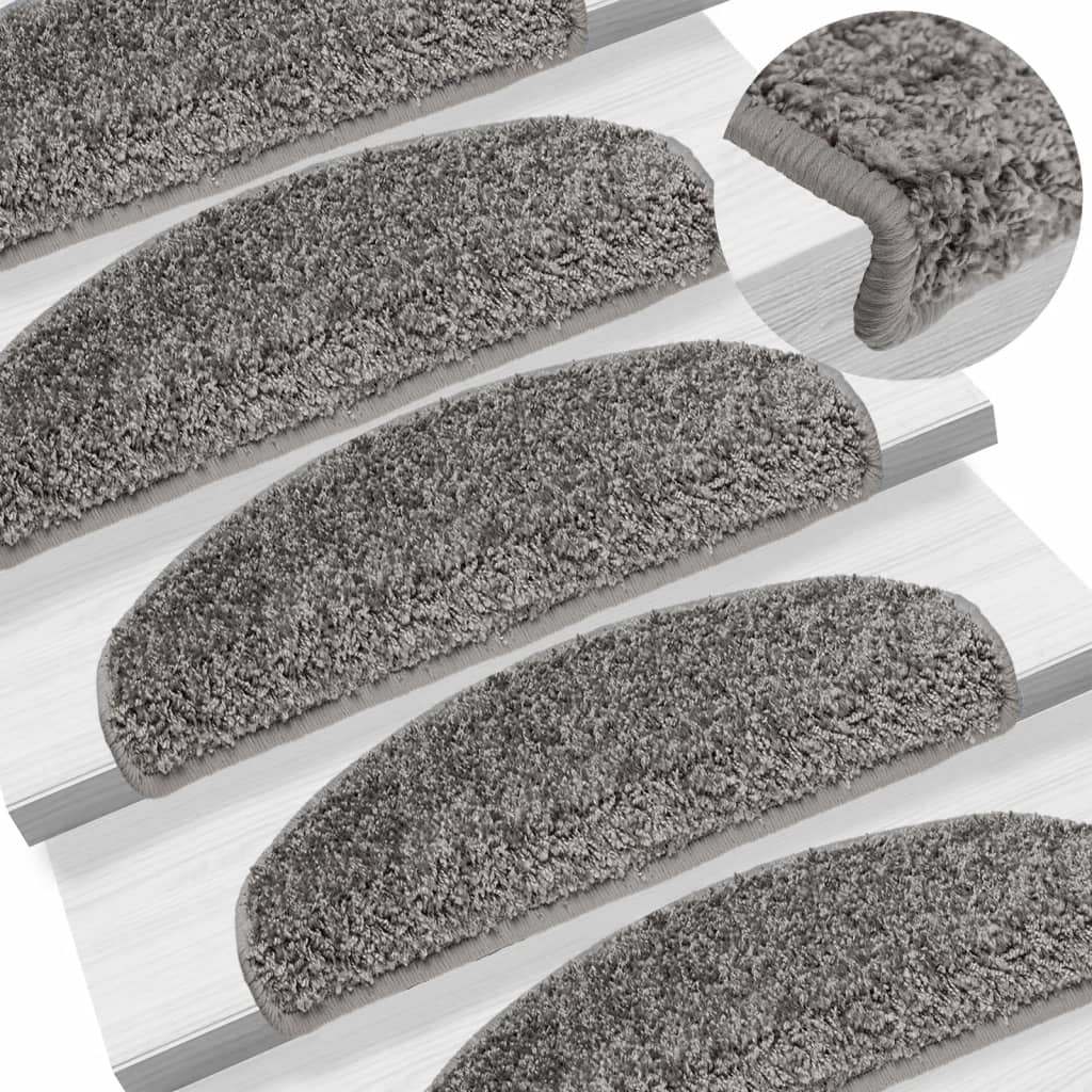 vidaXL Tapis de Marche d'Escalier 15 pcs 65x21x4 cm Gris Semi-Rond Grand