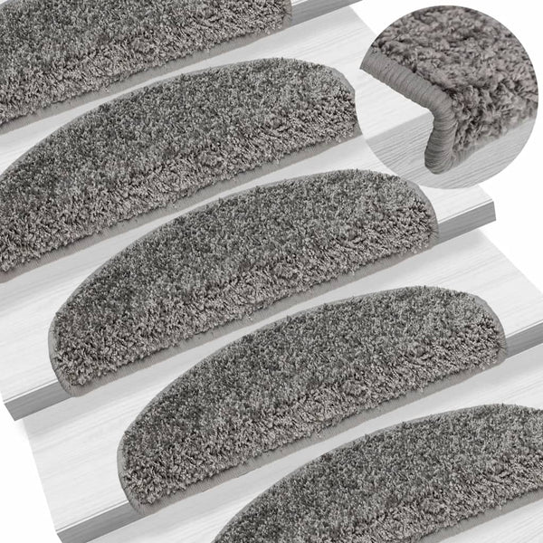 vidaXL Tapis de Marche d'Escalier 15 pcs 65x21x4 cm Gris Semi-Rond Grand