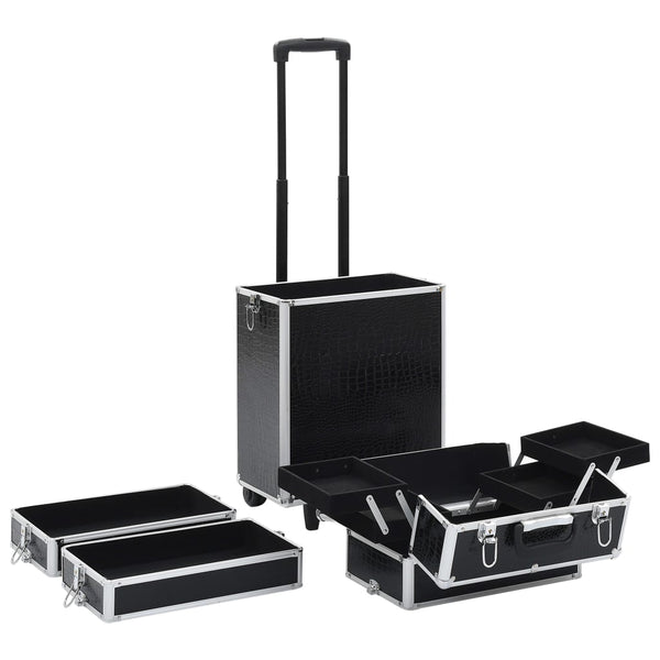 Kosmetikkoffer Aluminium Schwarz Kroko