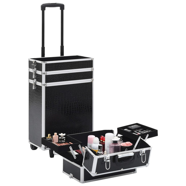 Kosmetikkoffer Aluminium Schwarz Kroko