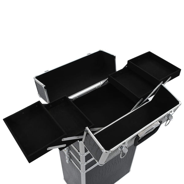 Kosmetikkoffer Aluminium Schwarz Kroko