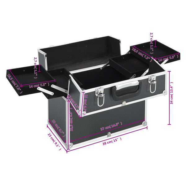 Schwarzer Aluminium Kosmetikkoffer 38x23x34cm