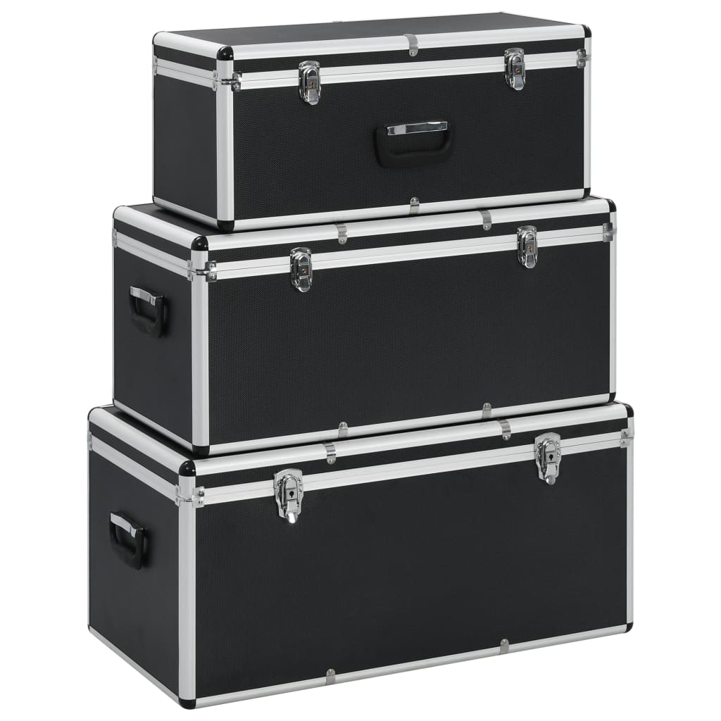 Aluminium Aufbewahrungskoffer 3 Stk Schwarz