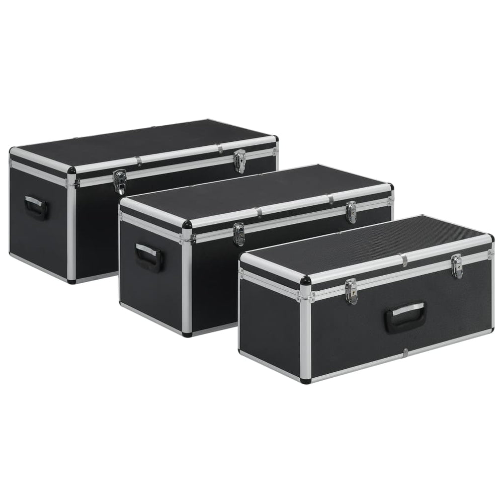 Aluminium Aufbewahrungskoffer 3 Stk Schwarz