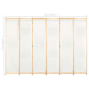 6-teiliger Raumteiler Cremeweiß 240 x 170 x 4 cm Stoff