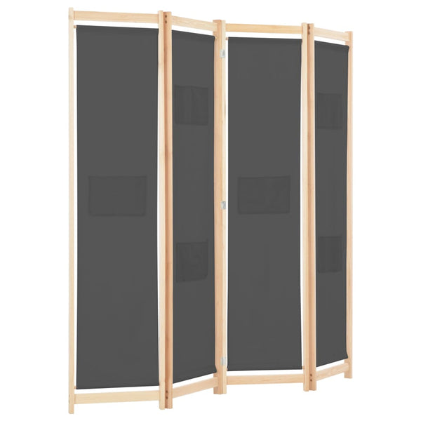 4-teiliger Raumteiler Grau 160 x 170 x 4 cm Stoff