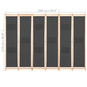vidaXL Séparateur de pièce à 6 panneaux Gris 240 x 170 x 4 cm Tissu