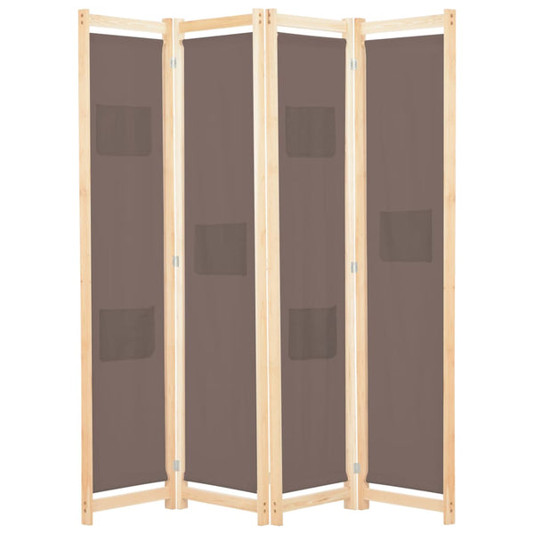 4-teiliger Raumteiler Braun 160 x 170 x 4 cm Stoff