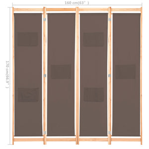 4-teiliger Raumteiler Braun 160 x 170 x 4 cm Stoff