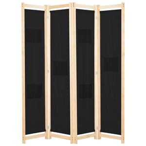 4-teiliger Raumteiler Schwarz 160 x 170 x 4 cm Stoff