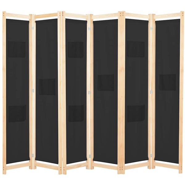 vidaXL Paravent à 6 panneaux noir 240 x 170 x 4 cm en tissu
