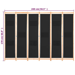 vidaXL Paravent à 6 panneaux noir 240 x 170 x 4 cm en tissu
