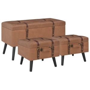 vidaXL Lot de 3 poufs de rangement marron en similicuir