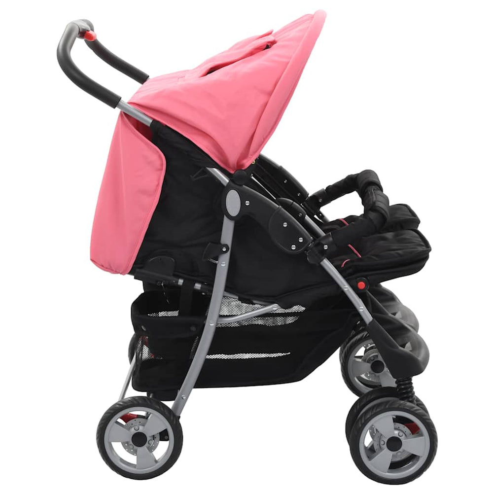 vidaXL Poussette double rose et noire en acier