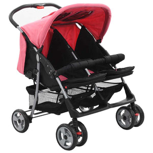 vidaXL Poussette double rose et noire en acier