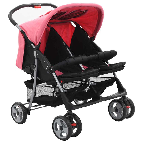 vidaXL Poussette double rose et noire en acier