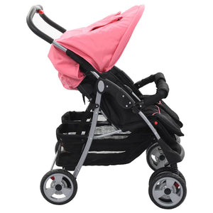 Zwillingskinderwagen Rosa Schwarz Stahl