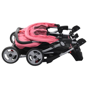 Zwillingskinderwagen Rosa Schwarz Stahl