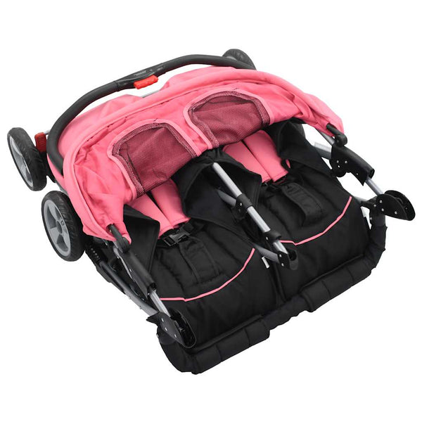 vidaXL Poussette double rose et noire en acier